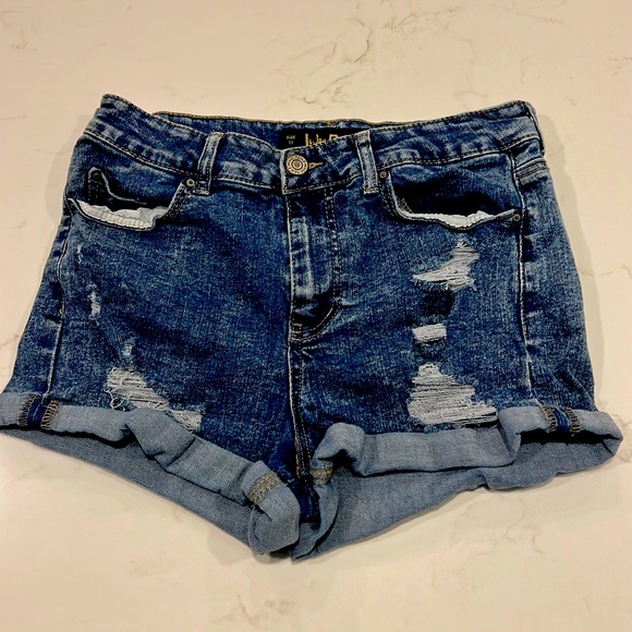 Ripped High Rise Jean Shorts - Picture 1 of 5